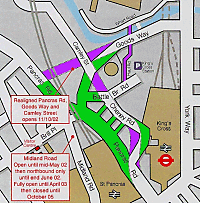 Modern-day map showing the changes to the roads around King�s Cross in connection with the CTRL