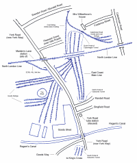 Sketch map of railway lines between King�s Cross Station and Copenhagen Tunnel