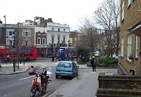 Modern-day view of Vernon Rise with King�s Cross Road in the background