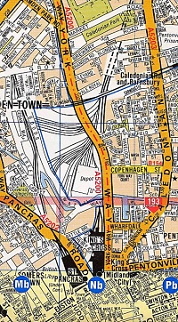 Large-scale street map of area around Frederica Street